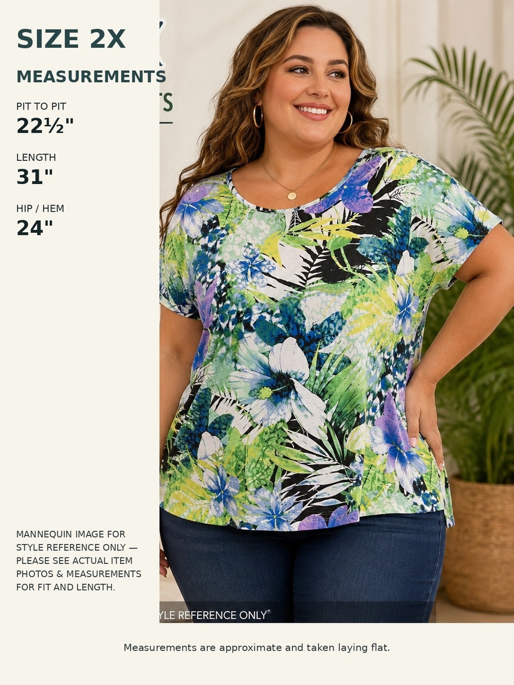 Onque 2X Plus Size Floral Long Tunic Top Rhinestone Bling Sleeves